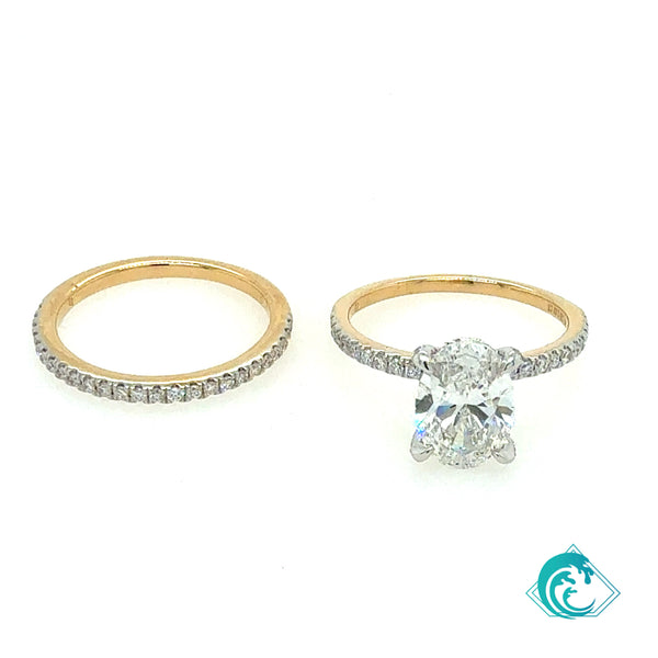 14KY Lab Grown Oval Diamond Wedding Ring Set