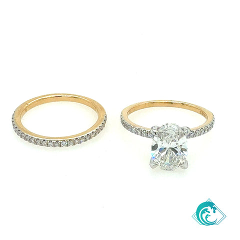 14KY Lab Grown Oval Diamond Wedding Ring Set