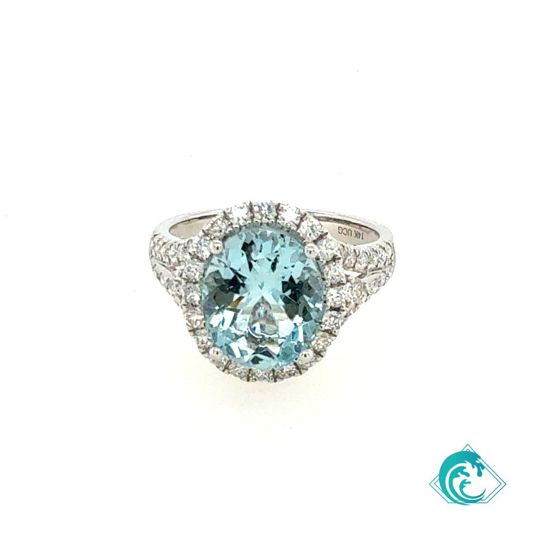 14KW Oval Aquamarine Claire Diamond Ring