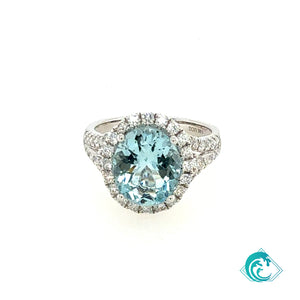 14KW Oval Aquamarine Claire Diamond Ring