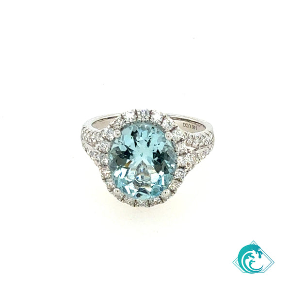 14KW Oval Aquamarine Claire Diamond Ring