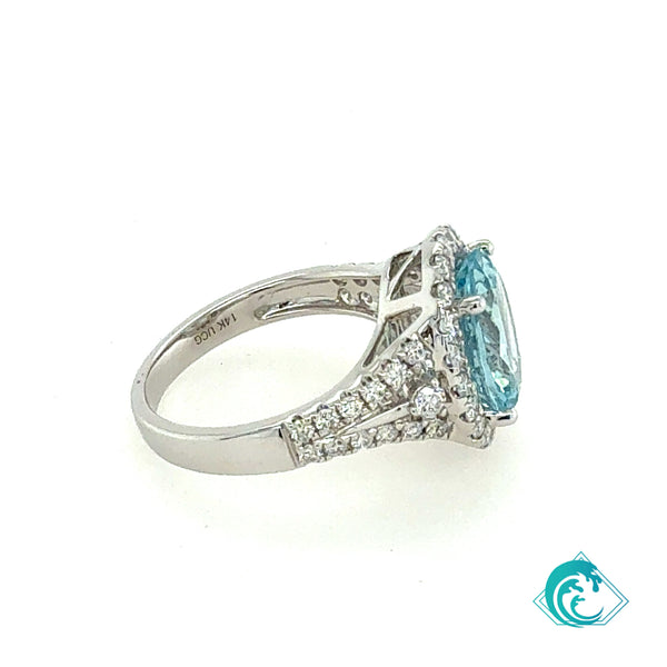 14KW Oval Aquamarine Claire Diamond Ring