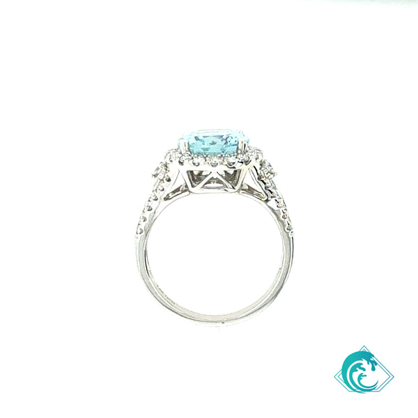 14KW Oval Aquamarine Claire Diamond Ring