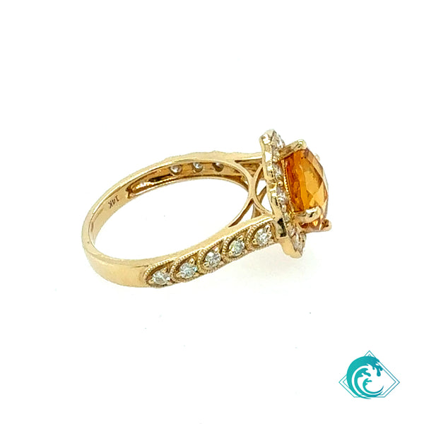 14KY Cushion Cut Citrine Diamond Ring