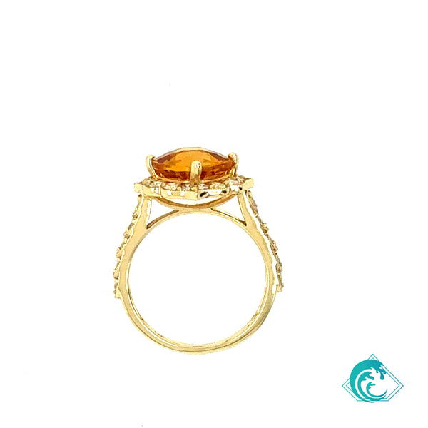 14KY Cushion Cut Citrine Diamond Ring