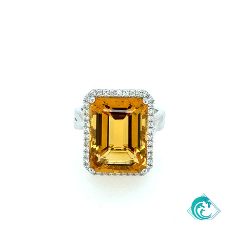 14KW Octagon Citrine Diamond Ring
