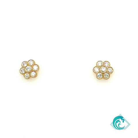14KY Diamond Flower Stud Earrings