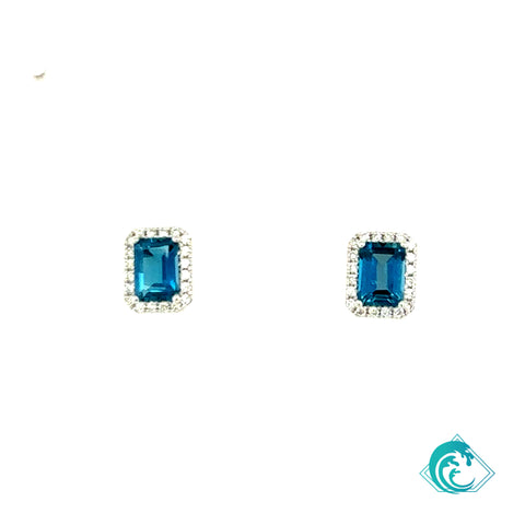 14KW London Blue Topaz Diamond Studs