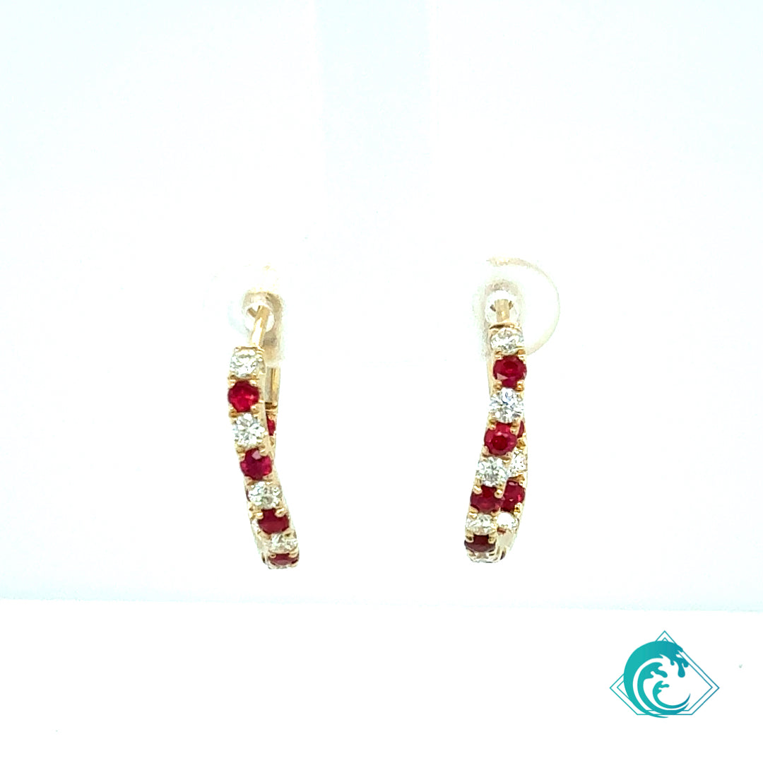 14KY Ruby & Diamond Curvy Hoop Earrings