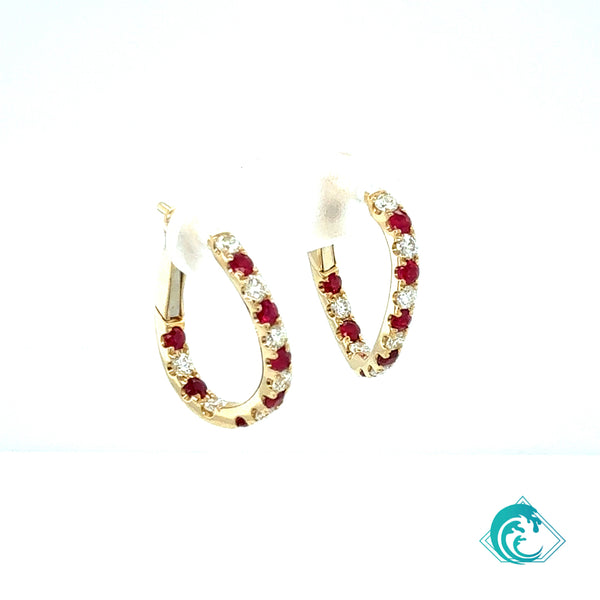 14KY Ruby & Diamond Curvy Hoop Earrings
