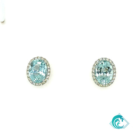 14KW Aquamarine Oval Stud Earrings