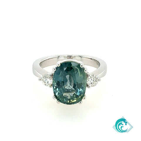 18KW GIA Natural No Heat Greenish Blue Sapphire Ring