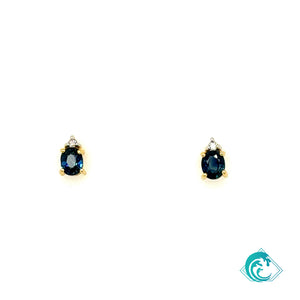 14K Yellow Gold Blue Sapphire Diamond Studs