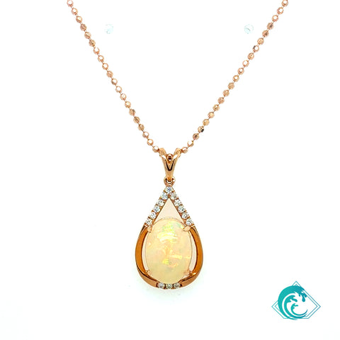 14K Rose Gold Ethiopian Opal Emre Diamond Pendant