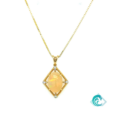 14K Yellow Gold Ethiopian Opal Diamond Pendant