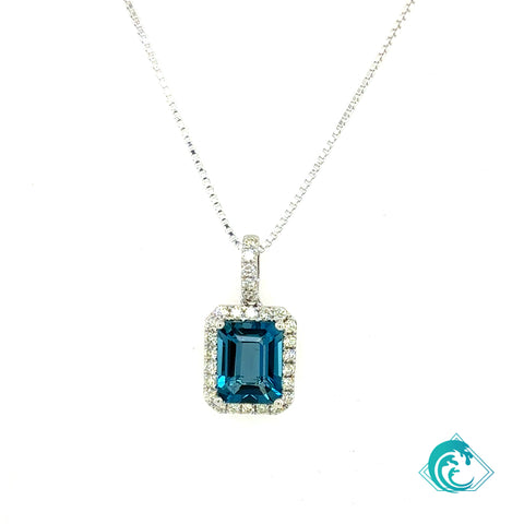 14K White Gold London Blue Topaz Diamond Pendant