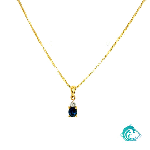 14K Yellow Gold Blue Sapphire Pendant