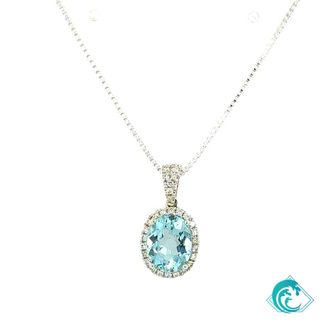 14K White Gold Aquamarine Diamond Livia Pendant
