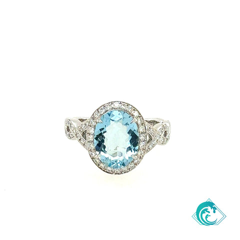 14KW Aquamarine Diamond Oval Mia Ring