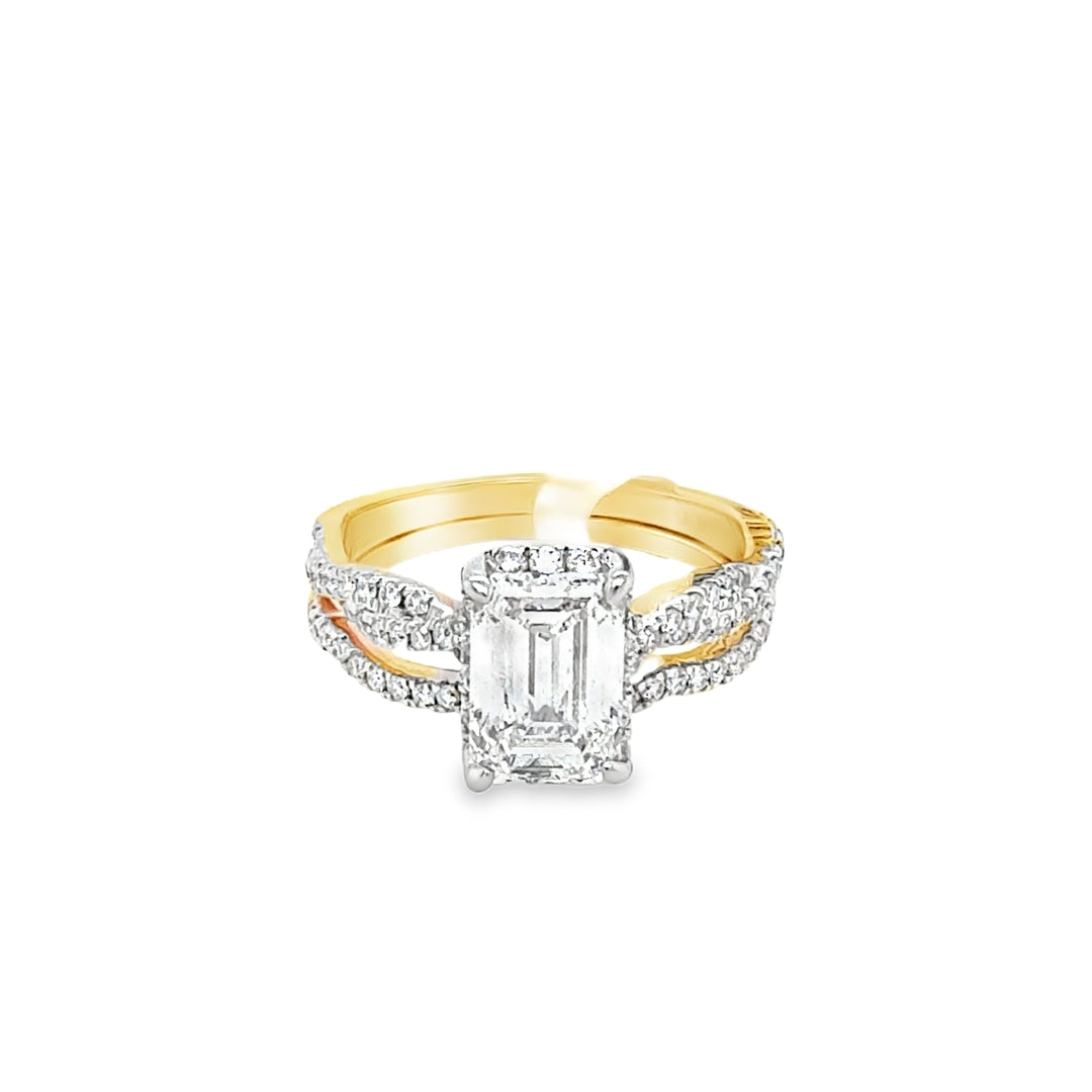 14K Yellow Gold Emerald Cut Wedding Ring Set