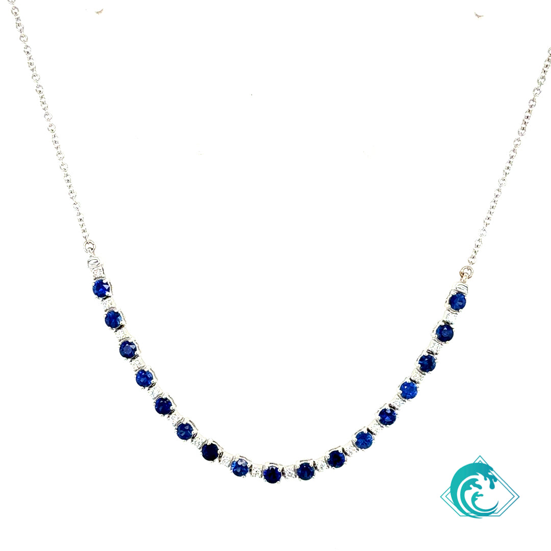 18KW Blue Sapphire and Diamond Necklace