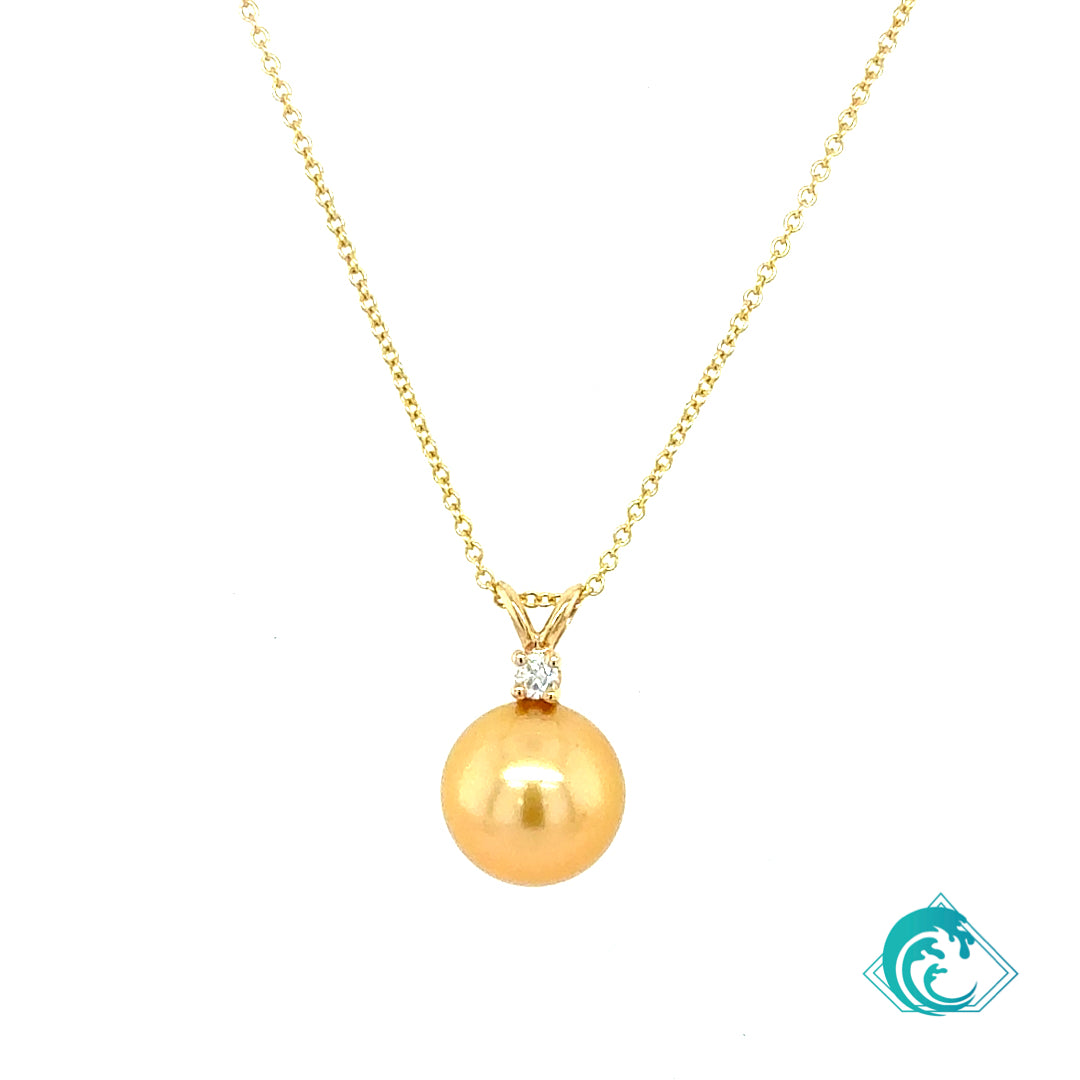 14KY Golden Indonesian Pearl & Diamond Pendant
