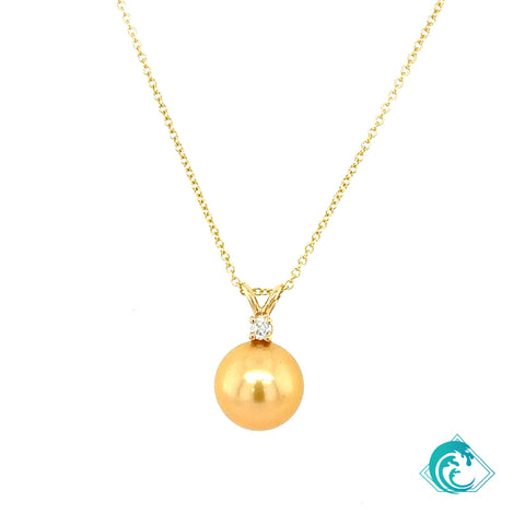 14KY Golden Indonesian Pearl & Diamond Pendant