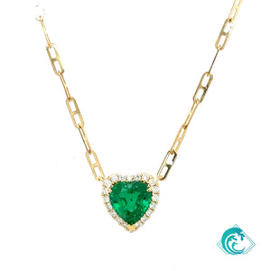 14KY Emerald Heart Diamond Necklace
