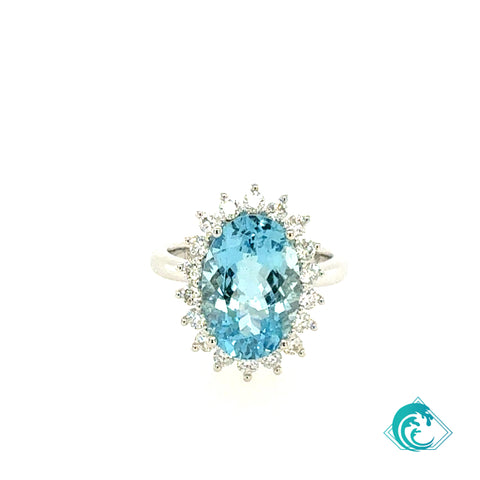 18KW Queen Leilani Aquamarine Diamond Ring