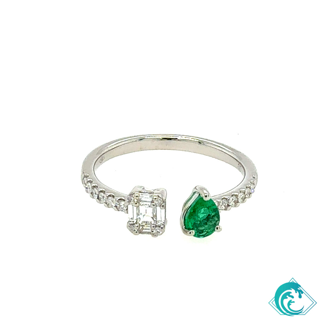 18KW Emerald & Diamond Ellen Ring