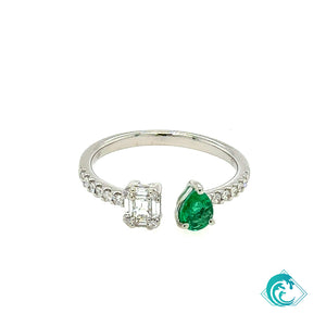 18KW Emerald & Diamond Ellen Ring
