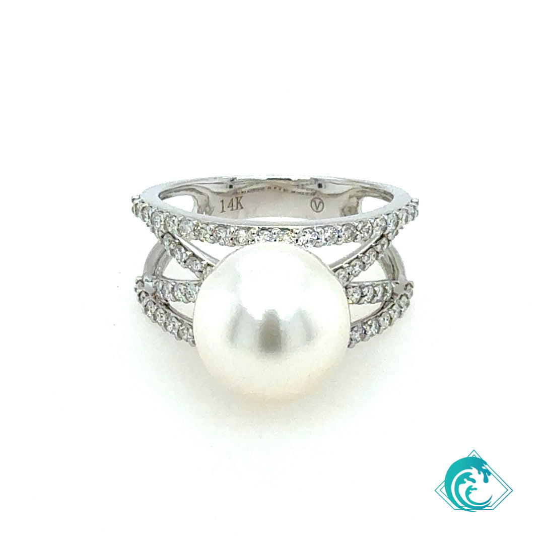 14KW Princess Sophia Diamond Pearl Ring