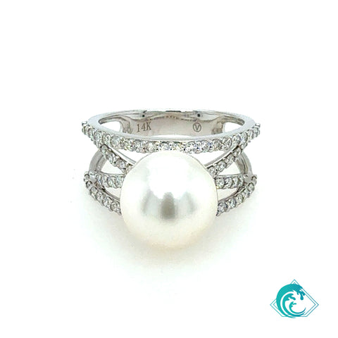 14KW Princess Sophia Diamond Pearl Ring