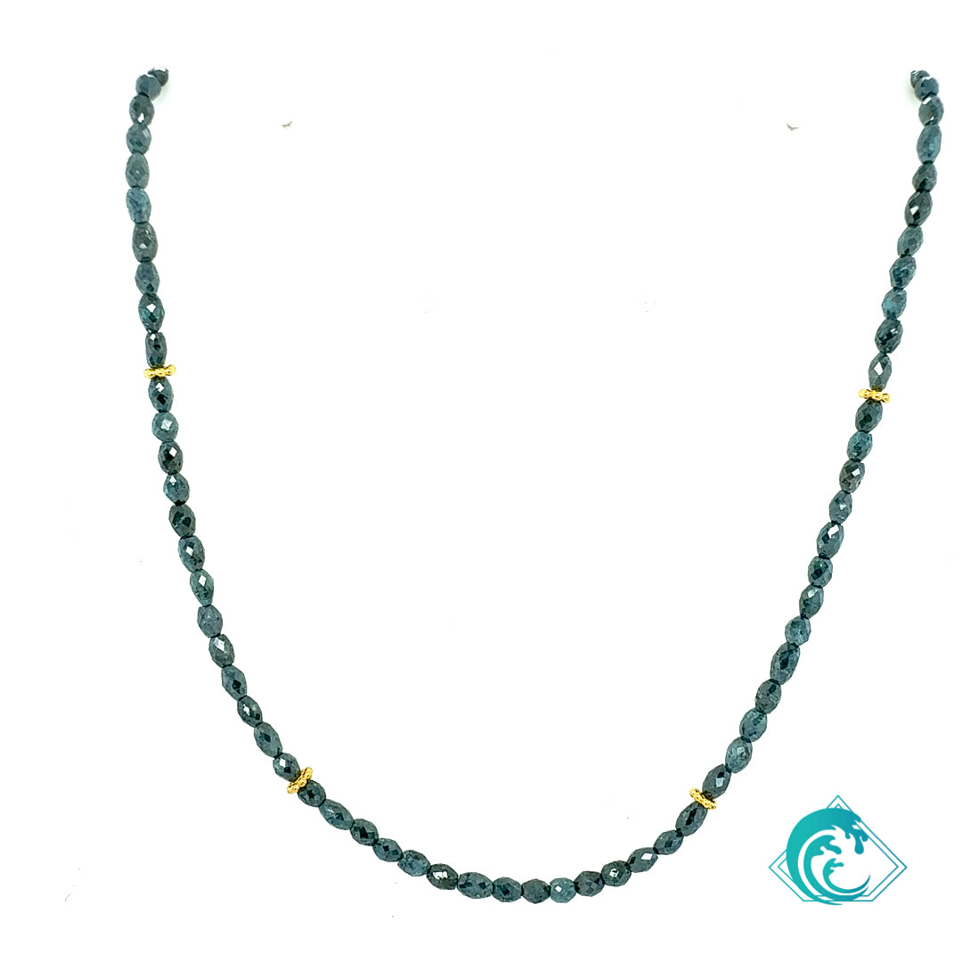18KY Barrel Cut Blue Diamond Beaded Necklace