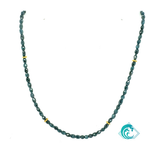 18KY Barrel Cut Blue Diamond Beaded Necklace