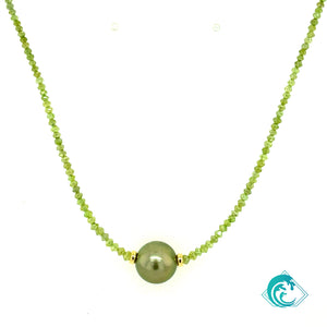 14KY Natural Parrot Green Diamond Beaded Floater Necklace