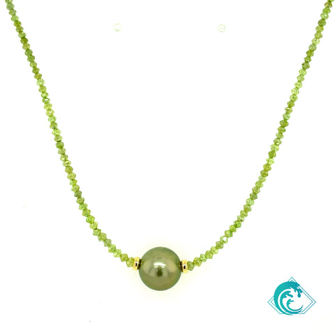 14KY Natural Parrot Green Diamond Beaded Floater Necklace