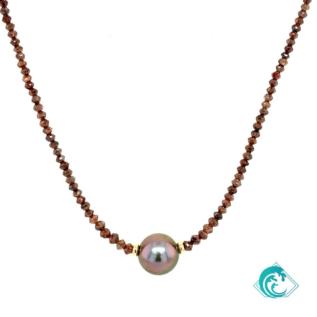 14KY Natural Red Diamond Beaded Floater Necklace