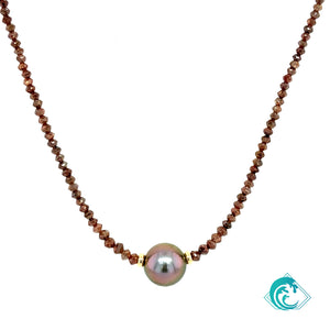 14KY Natural Red Diamond Beaded Floater Necklace