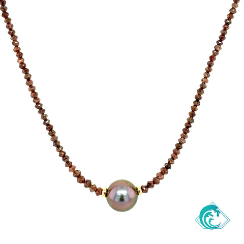 14KY Natural Red Diamond Beaded Floater Necklace