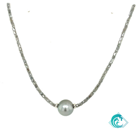 14KW Natural Grey Diamond Beaded Floater Necklace