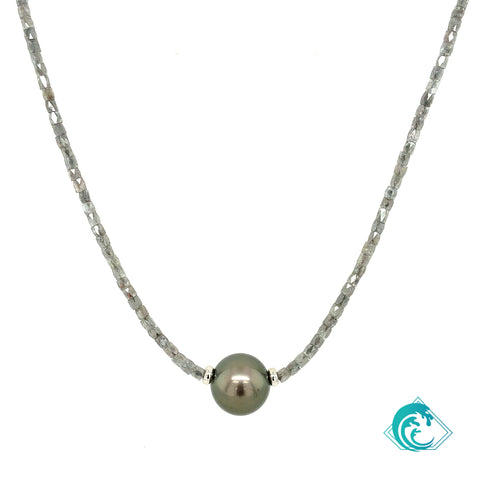 14KW Natural Dark Grey Diamond Beaded Floater Necklace