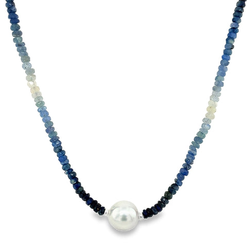 Beaded Blue Sapphire Ombré & White South Sea Pearl Necklace