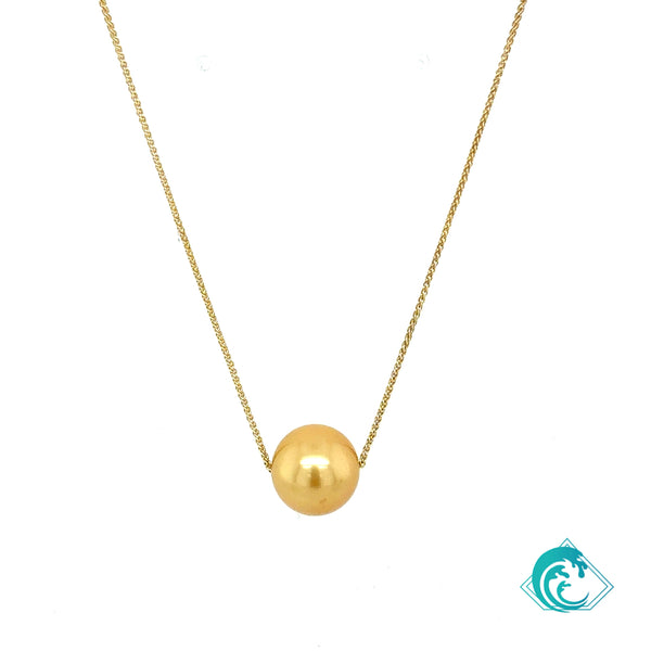 18KY Golden Indonesian South Sea Pearl Floater Necklace