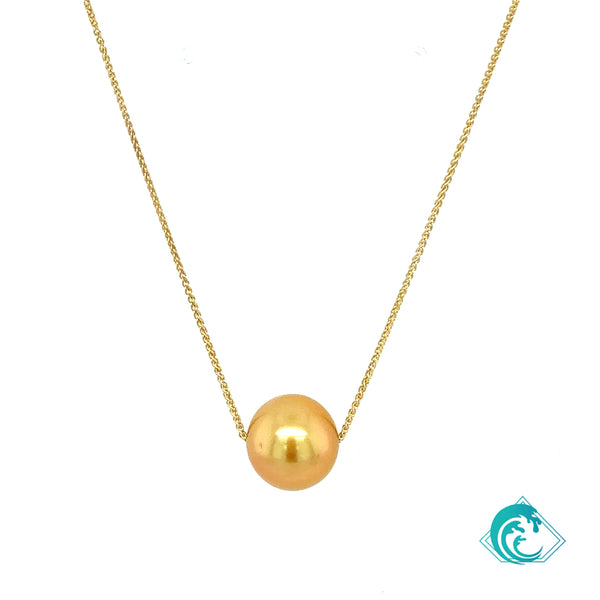 18KY Golden Indonesian South Sea Pearl Floater Necklace