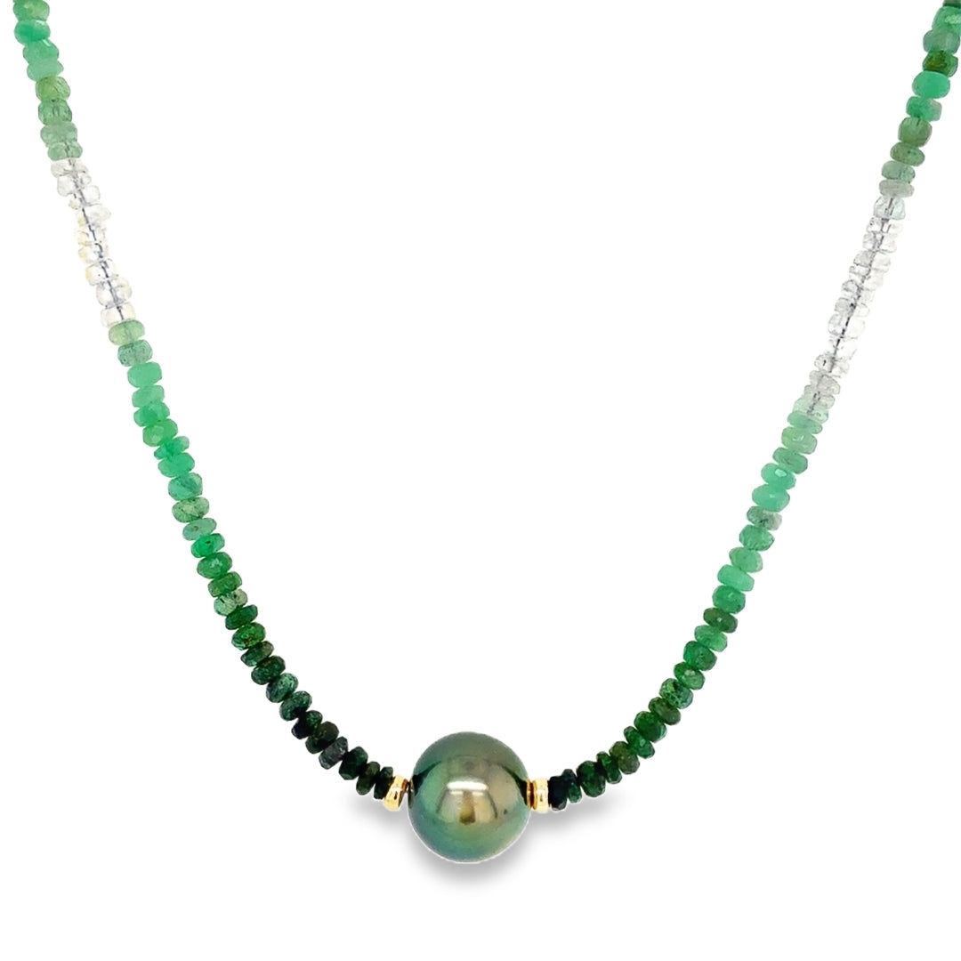 14KY Emerald Ombré Tahitian Necklace