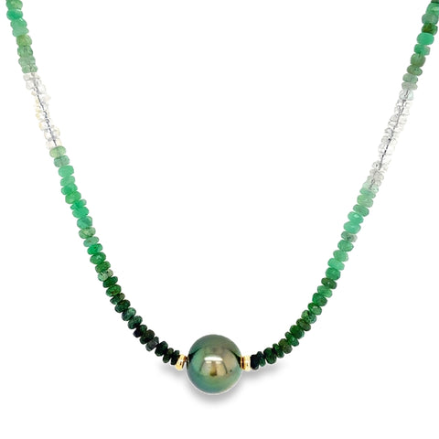 14KY Emerald Ombré Tahitian Necklace
