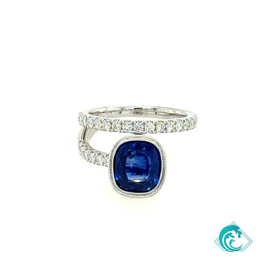 18KW GIA Certified Blue Sapphire Diamond Ring