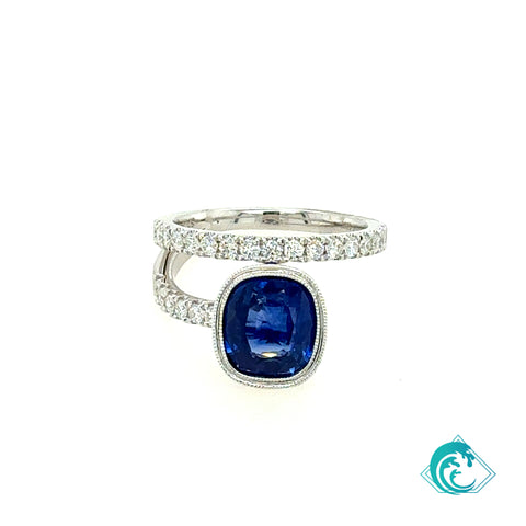18KW GIA Certified Blue Sapphire Diamond Ring