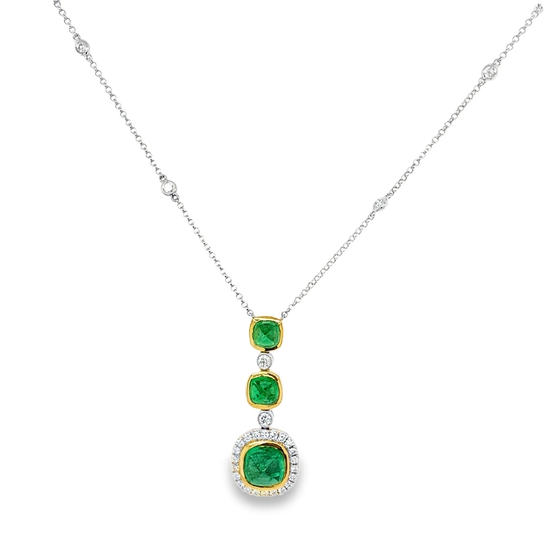 18K Sugarloaf Cut Emerald Diamond Necklace